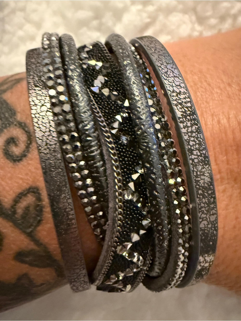 Crystal Trim Gray Wrap Bracelet - Women Accessories
